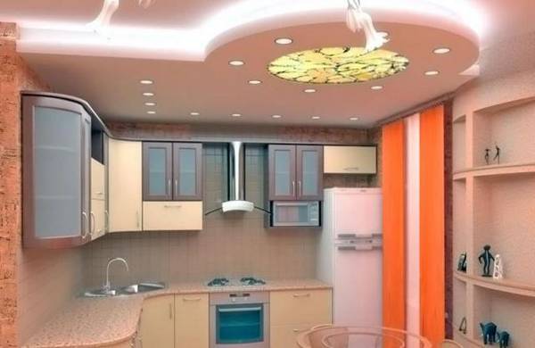 Варианты применения на кухне гипсокартонного потолка с подсветкой с фото