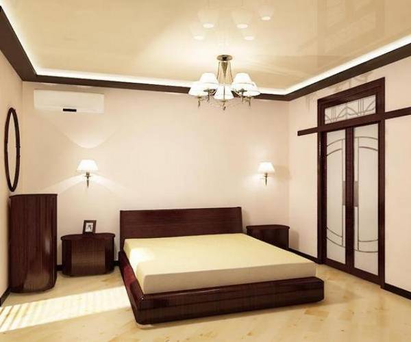 Варианты применения в оформлении спальни натяжных потолков с фото