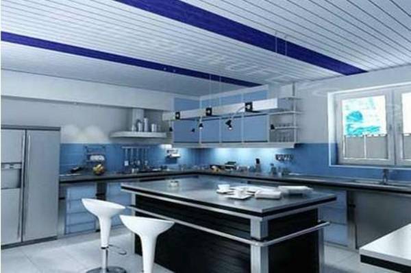 Хорошее решение для кухни и ванной - отделка потолка ПВХ-панелями с фото