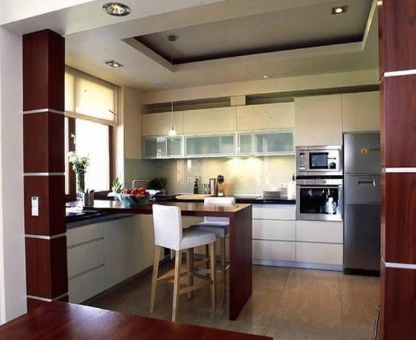Различные варианты дизайна потолков из гипсокартона на кухне - фото