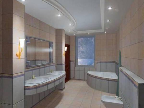 Варианты дизайна, преимущества и недостатки потолка из гипсокартона в ванной с фото